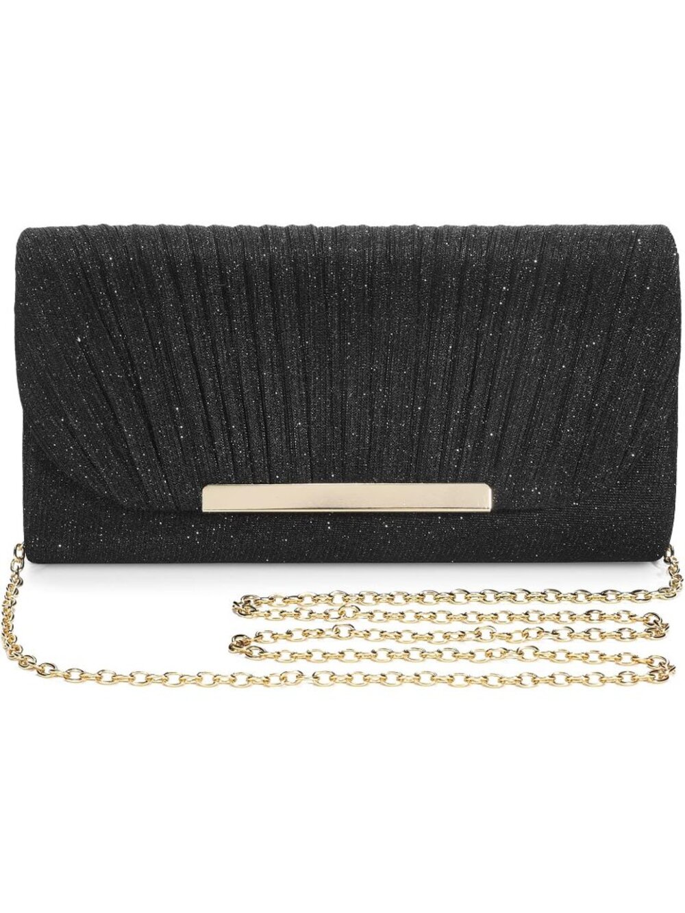 Women's Black Glitter Clutch Purse Formal Evening Bag Wedding Party Handbag